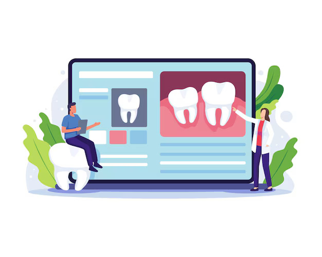 dentist online consultation concept dentist online service platform medical dental clinic with small people online appointment dental care vector illustration flat style 7737 2240